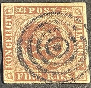 DENMARK # 4a-USED---YELLOW/BROWN----1854-57