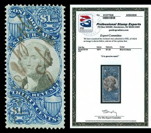 Scott R119 1871 $1.30 Second Issue Revenue Used Fine Cat $650 with PSE CERT!