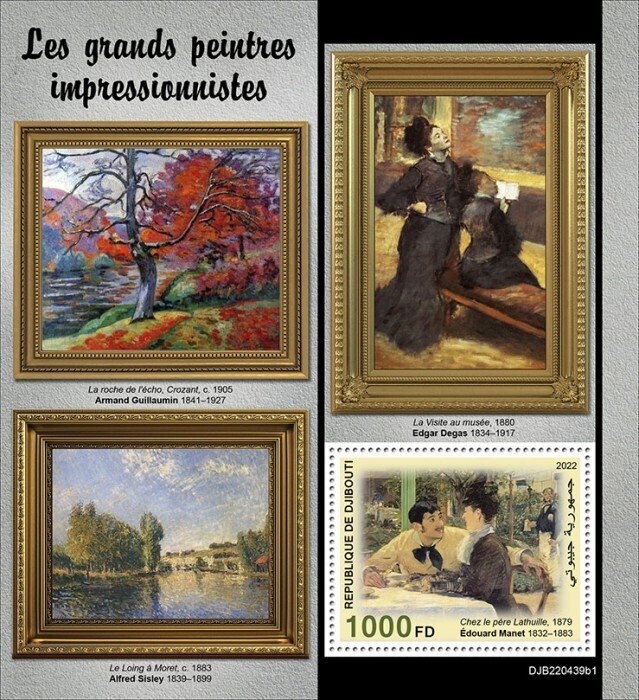 DJIBUTI - 2022 -  Great Impressionists - Perf Souv Sheet - Mint Never Hinged