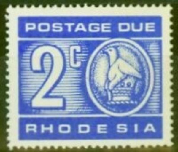 RHODESIA SGD19a 1970 2c POSTAGE DUE PRINTED ON GUMMED SIDE MNH