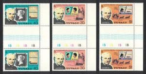 Tuvalu Death Centenary of Sir Rowland Hill 3v Vertical Gutter Pairs 1979 MNH