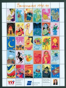 Denmark. Poster Stamp Sheet. Borns Vilkaar Mnh 1998-99. Flying Carpet,Moon,Camel