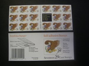 Scott 2595a, 29c Brown Eagle, Pane of 17, #B3333 1, Type B, MNH Booklet Beauty