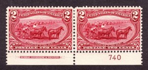 US 286 2c Trans-Mississippi Mint Plate #740 Bottom Pair VF OG H SCV $60