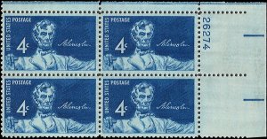 Scott # 1116 1959 4c bl  Lincoln Statue  Plate Block - Upper Right - Mint 