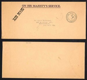 Cayman Islands 1951 OFFICIAL PAID mark in black on OHMS airmail cover to USA