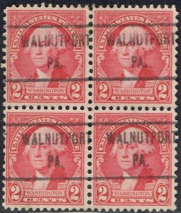 1932 2c Washington BICENT Precancel f/WALNUTPORT PA(707-471) Blk/4! SCARCER TYPE