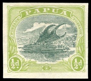 Papua 1919 Lakatoi ½d myrtle & apple green IMPERF PLATE PROOF vfm. SG 93 var.