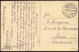 Danzig 1922 Germany to Paris Inflation Mi46I 83 First Day Rate Cover 83629
