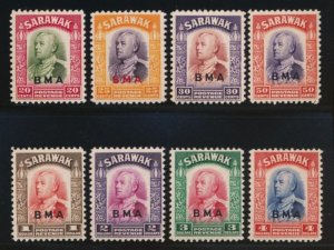 SARAWAK 125-132 MINT F-VF HINGED BMA OVERPRINTS