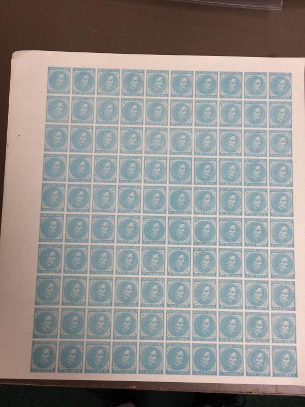 CSA#6 Confederate States Reprint Sheet Of 100 Issued Without Gum Circa 1900's