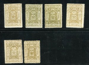 SAUDI ARABIA; 1920s Local Mecca issue 5pi. SPECIALISED LOT Mint/used SHADES ++