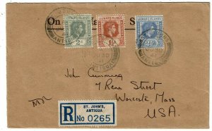 Leeward Islands 1941 St. Johns (Antigua) cancel on registered cover to the U.S.