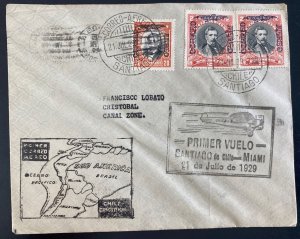 1929 Santiago Chile First Flight Airmail Cover FFC to Cristobal Canal Zone
