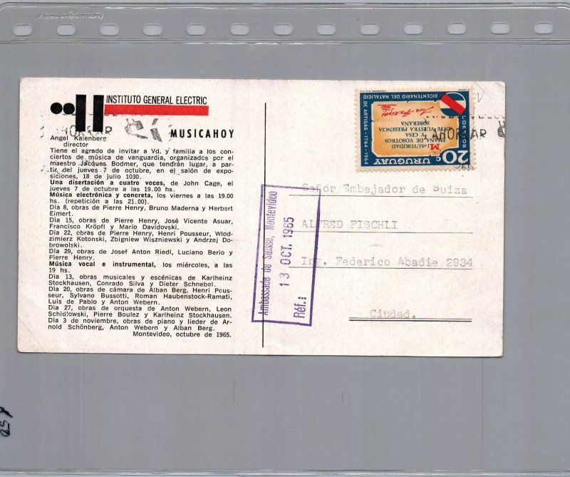 Music General Electric Institut Uruguay 1965 circulated to Switzerland ambasador