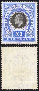 Natal SG142 One Pound Black and Bright Blue Fiscal Cancel