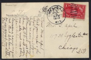 US 1913 1¢ PARCEL POST USED AS POSTAGE MEDFORD, WI TO