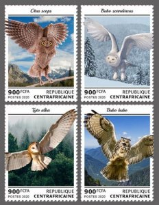 Central Africa - 2020 Owls on Stamps - 4 Stamp Set - CA200111c