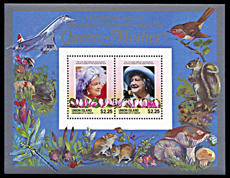 Union Island 211, MNH, Queen Mother's 85th Birthday souvenir sheet