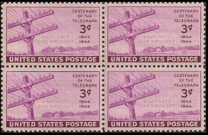 US 924 Telegraph 3c block 4 MNH 1944