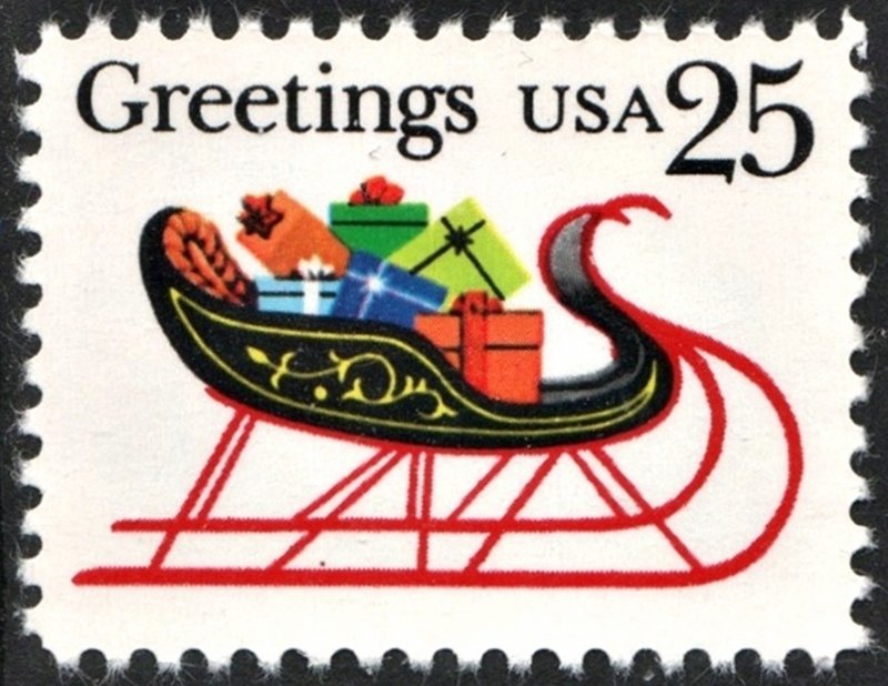 SC#2428 25¢ Christmas: Sleigh & Presents Single (1989) MNH