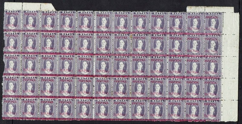 NATAL 1895 QV CHALON HALF PENNY ON 6D BLOCK MNH ** WITH VARIETIES 