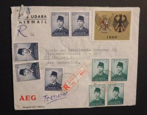 1963 Registered Airmail Cover Indonesia Kebajoranbarat to Nurnberg Germany