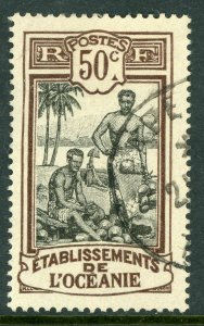 French (Oceanie) Polynesia 1913 Tahitian Men w/Coconuts SG # 32 VFU X973