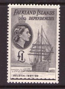 FALKLAND ISLANDS DEPENDENCIES G40 1954  £1 Black lightly hinged.