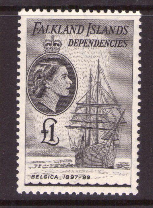 FALKLAND ISLANDS DEPENDENCIES G40 1954  £1 Black lightly hinged.