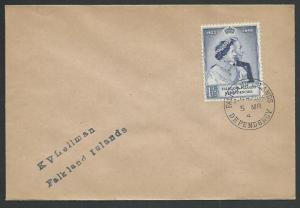 FALKLAND DEPS 1949 Silver Wedding 1/- on cover SOUTH SHETLANDS cds.........61426