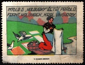 Vintage Czechoslovakia Poster Stamp Dove Soap Saves Laundry Simchov