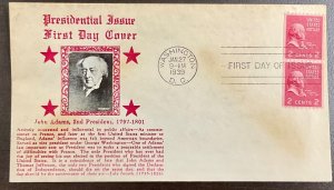 850 Crosby cachet John Adams Coils, Presidential Series FDC 1939