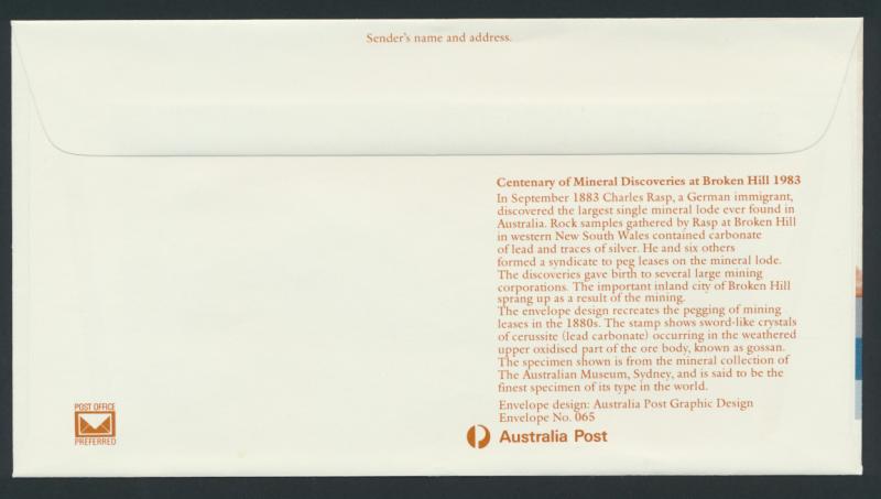 Australia PrePaid Envelope 1983  Centenary of Mineral Discoveries in Broken Hill