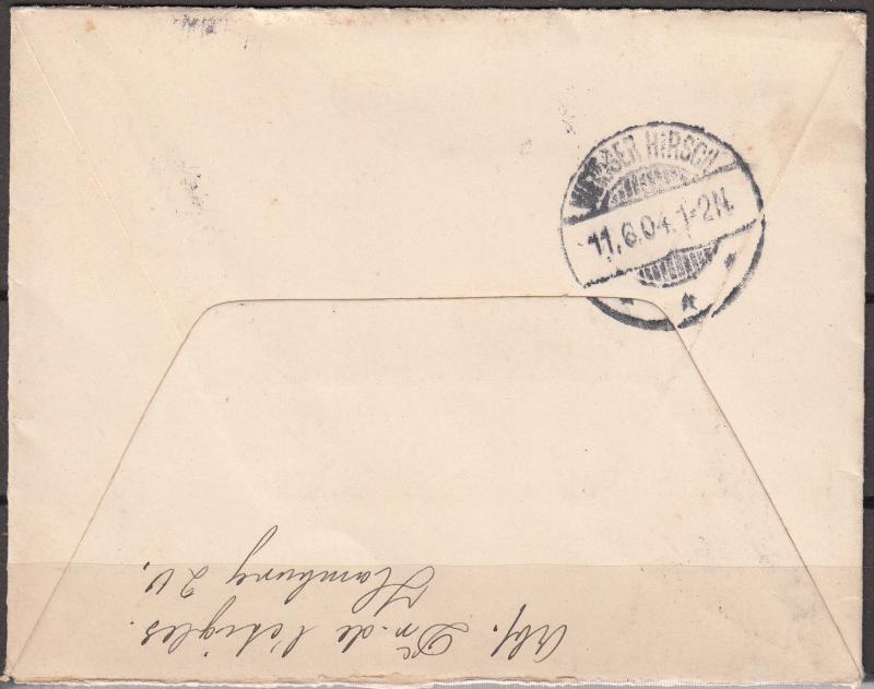 Germany - 10.6.1904 10pfgermania (no Wmk) on cover from Hamburg-20 (2362)