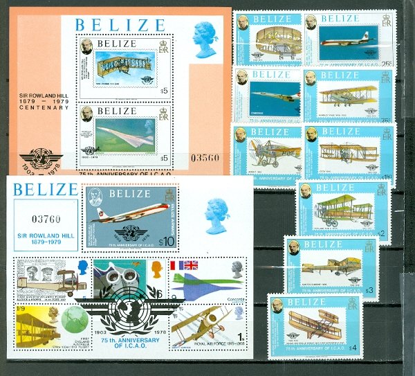 BELIZE AVIATION #440-450...SET & 2 SOUV. SHEETS...MNH...$75.35