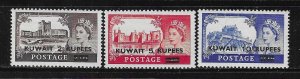 KUWAIT SCOTT #117-119 1955 CASTLES OVERPRINTS - MINT LIGHT  HINGED