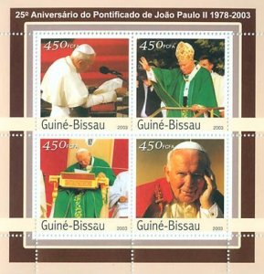 GUINEA BISSAU - 2003 - Pope, 25th Anniv - Perf 4v Sheet - Mint Never Hinged