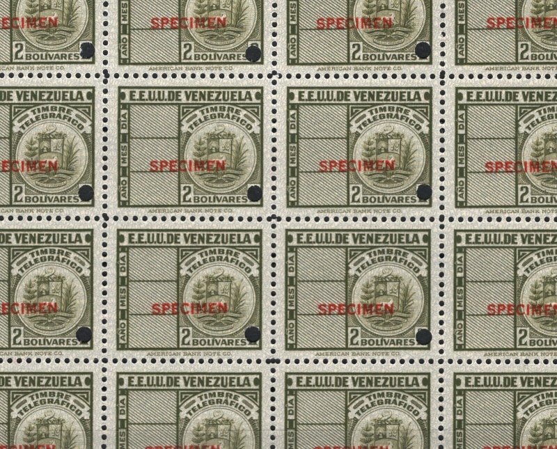 VENEZUELA ABNCo. TELEGRAPH Stamps 2b *SPECIMEN* BLOCK {19} Mint UMM MNH MF151