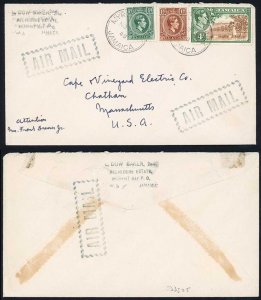 Jamaica 1948 airmail cover to USA 6d rate MYRTLE BANK postmarks