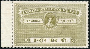 Indore State Court Fee 10 annas Un-used (no gum) creased 