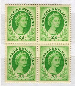 RHODESIA; NYASALAND 1950s early QEII issue MINT MNH 2d. BLOCK