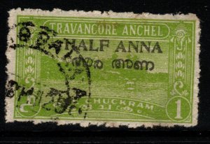 INDIA-TRAVANCORE-COCHIN SG3 1949 ½a on 1ch YELLOW-GREEN USED