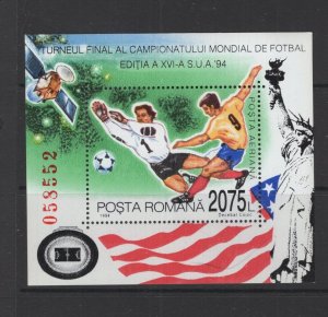 Romania #3929 (1994 World Cup Soccer sheet) VFMNH CV $3.00