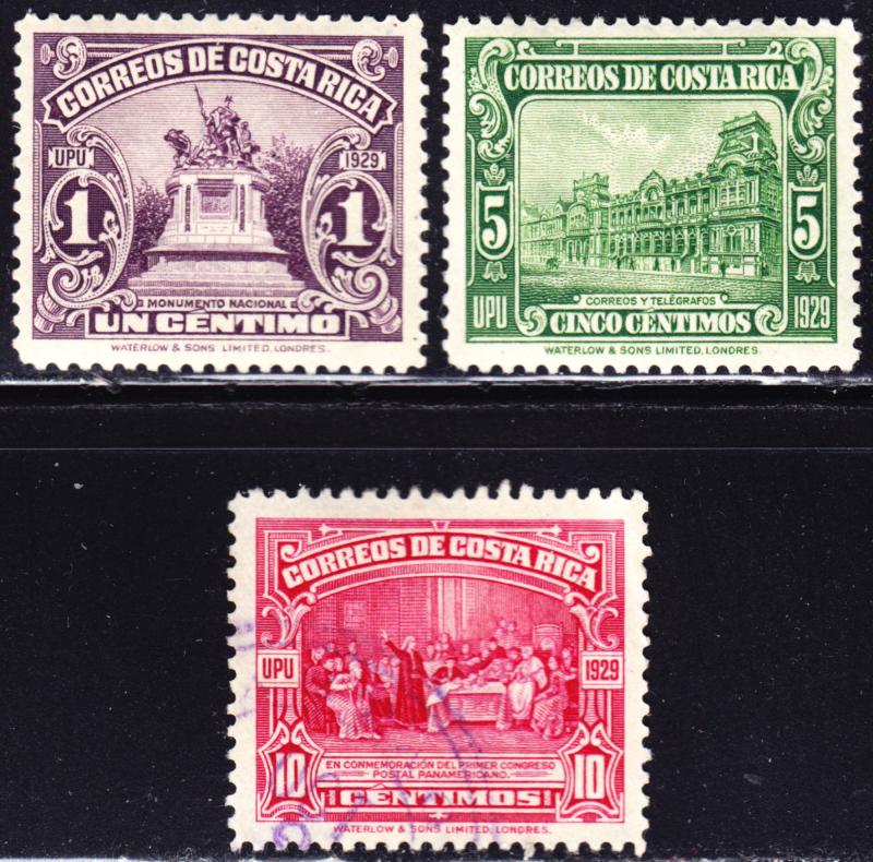 Costa Rica Scott 151, 155, 156  complete set  F to VF mint & used.