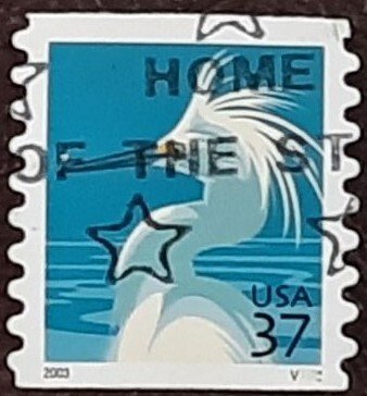 US Scott # 3829;  used 37c Snowy Egret,2003-04; F/VF;PNC#V3222; off paper