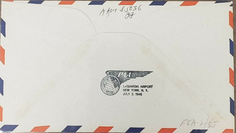 Pan Am 1946 FAM 5 San Juan Puerto Rico To New York Flight Cover