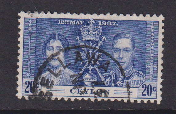 Ceylon   #277  used  1937  coronation 20c