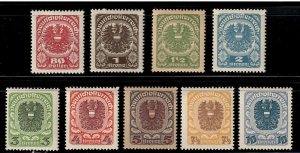 Austria # 238 through # 247 , 1920-1921 Arms Issue , F-VF OG LH - I Combine S/H