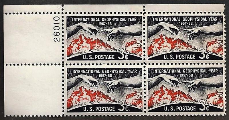 United States #1107 Geophysical Year MNH block of 4 w/ plate #26010